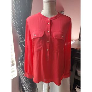 🐮 LOFT Woman Blouse Top Long Sleeves Size M Coral lightweight New